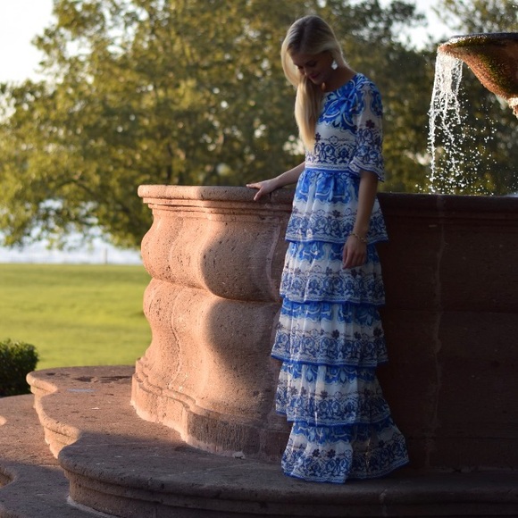 by Megyn Dresses & Skirts - by Megyn Blue and White Tiered Dress Size Small